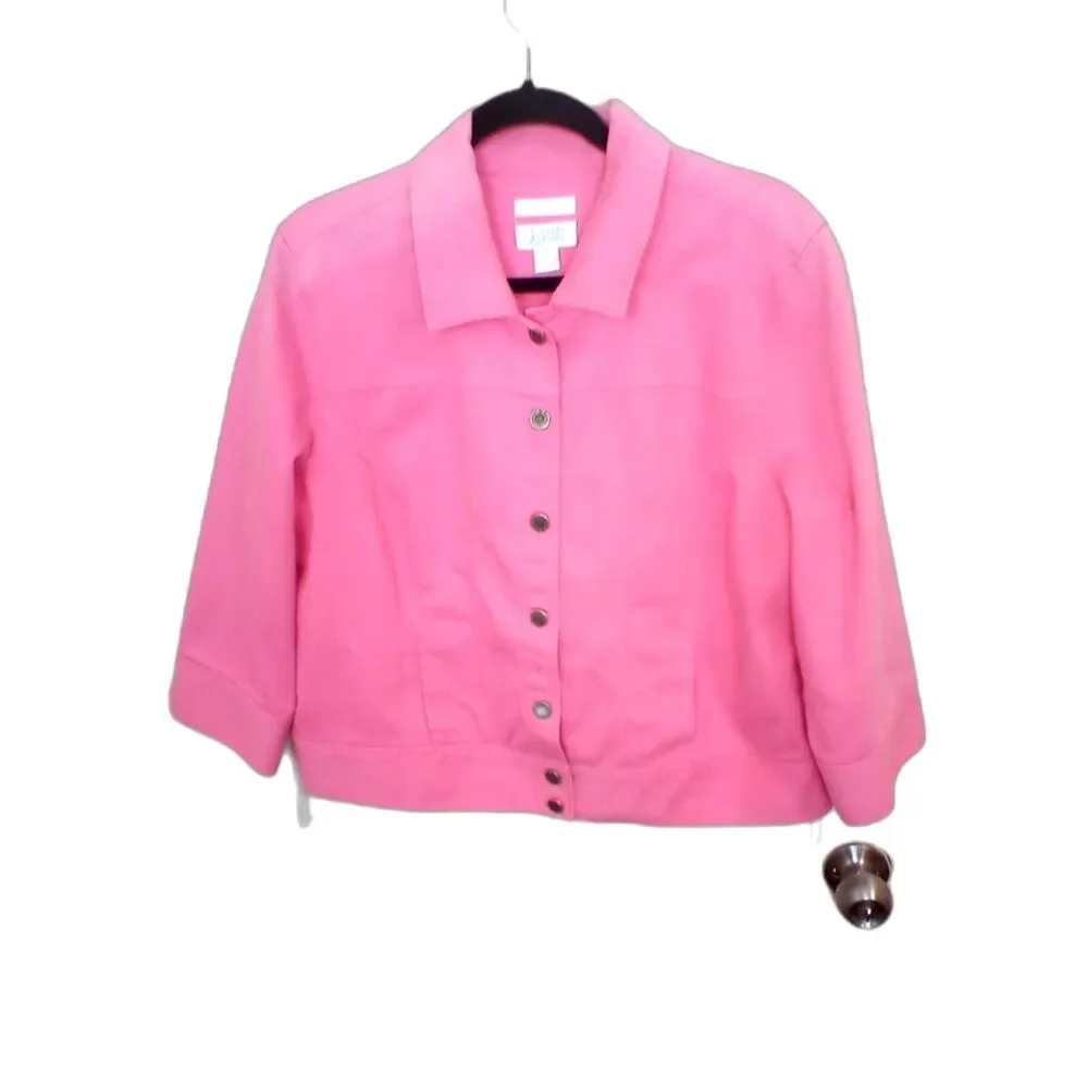 Christopher & Banks Denim Jacket Women's Size L Light Pink Pockets Snap